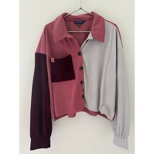 NWT Simply Southern Color Block Corduroy Style Crop Top Long Sleeve Size XL